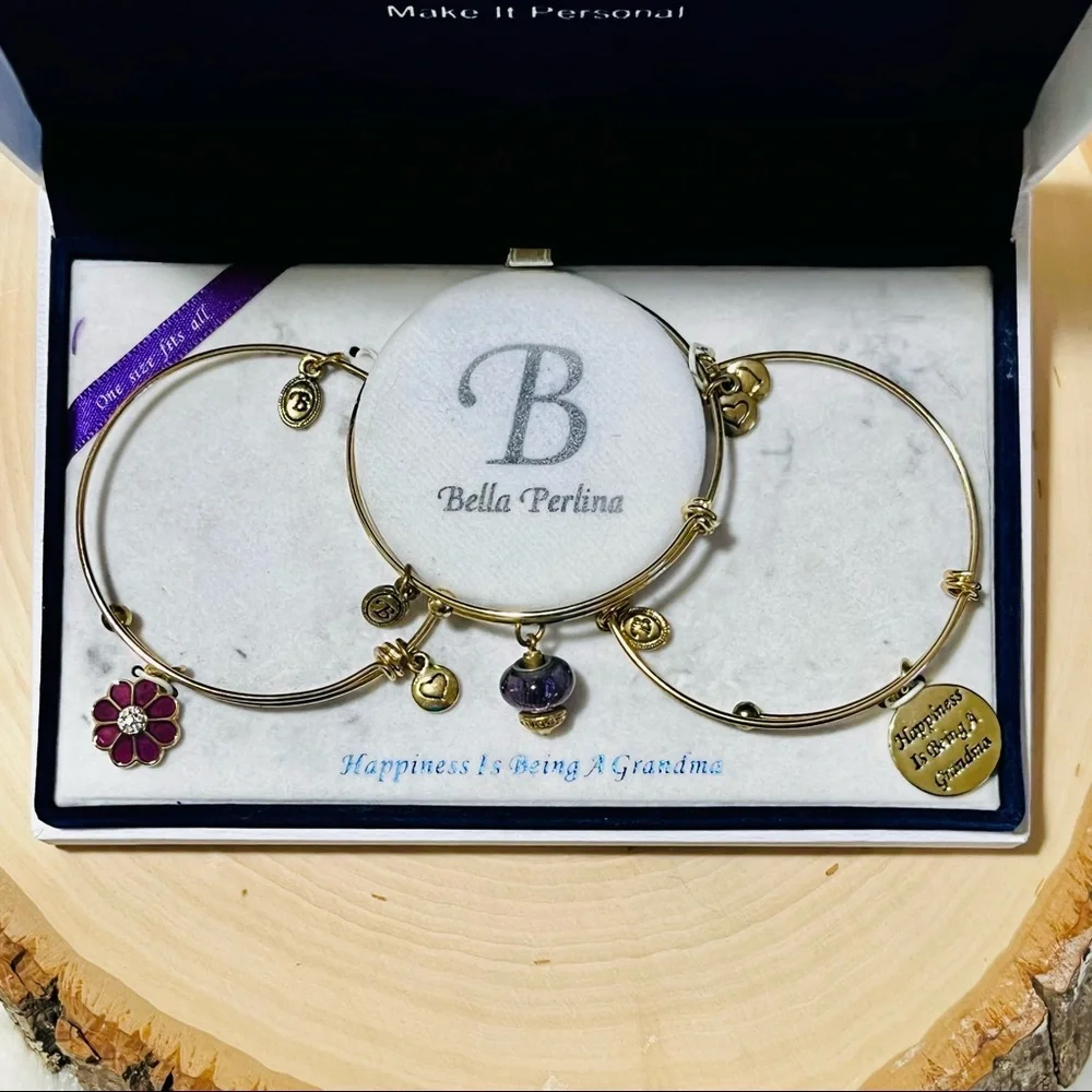 Bella Perlina grandmother charm “happiness is being a grandma” bracelet set NWT